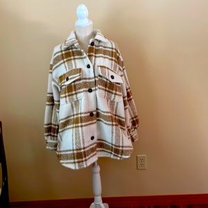 Cotton On Natural Check Oversized Shacket NWT Size Small
